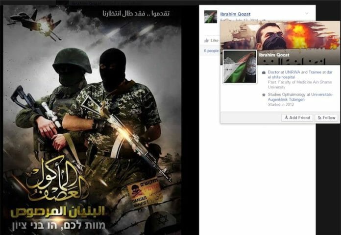 Eine Botschaft von einem UNRWA Mitarbeiter auf Facebook. Die Botschaft: „Tod Euch, oh Söhne von Zion“. Foto Elderofziyon