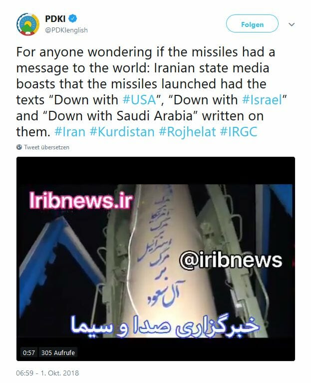 Iranische Raketen in Syrien: „Tod den USA, Tod für Israel, Tod den Saudis"
