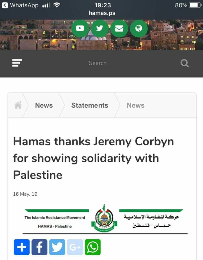 Hamas dankt Jeremy Corbyn für Solidaritätsbotschaft an Palästinenser