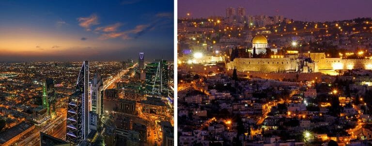 Saudi-Arabiens Hauptstadt Riad und Israels Hauptstadt Jerusalem