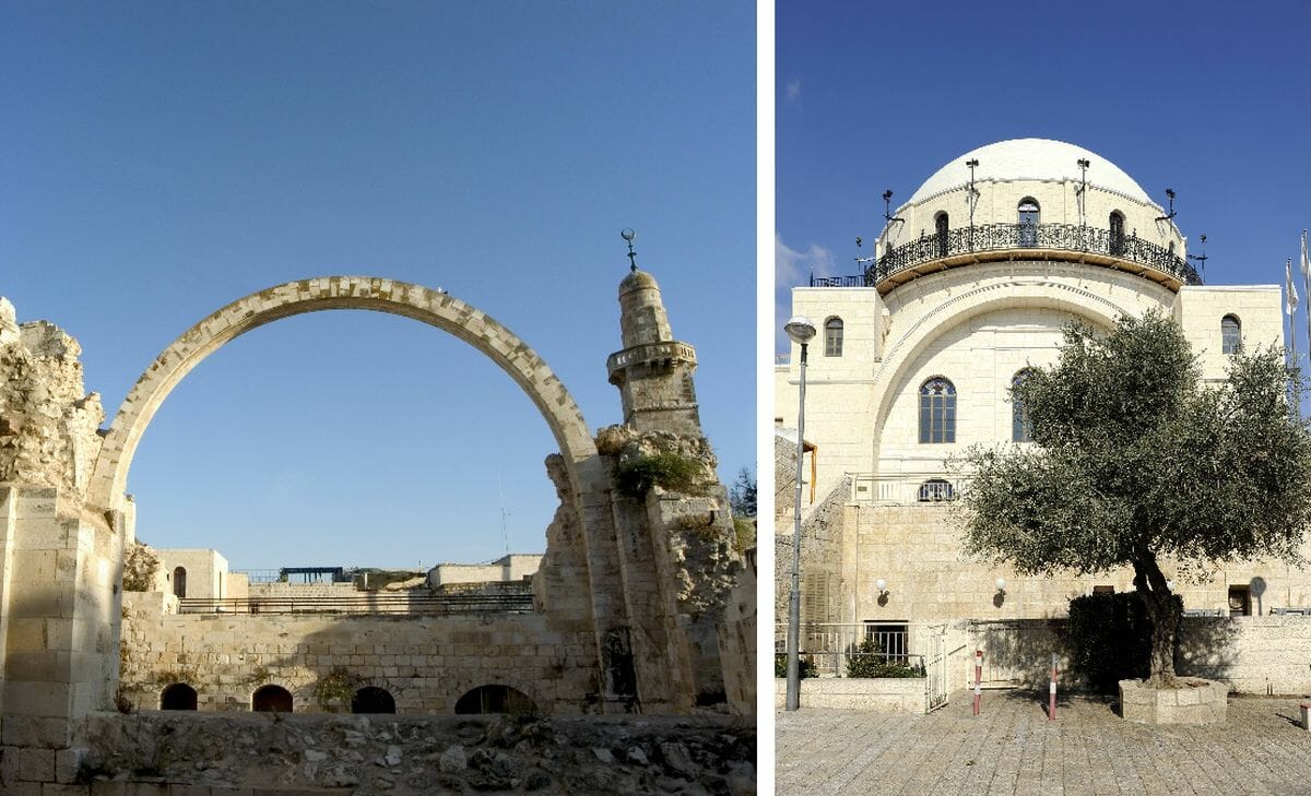 Die 1948 von Jordanien zerstörte und 2010 wiederaufgebaute Hurva-Synagoge in Jerusalem