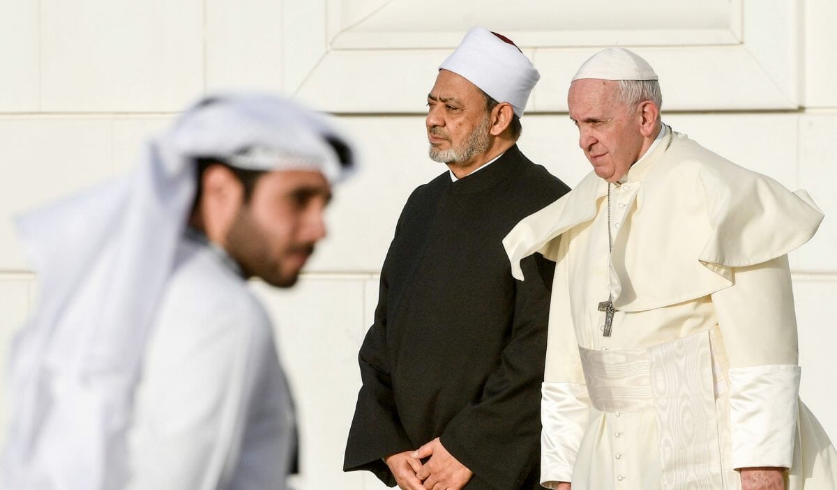 Papst Franziskus und Scheich al-Tayeb, Imam der der al-Azhar-Moschee und eine der wichtige religiöse Autoritäten des sunnitischen Islam