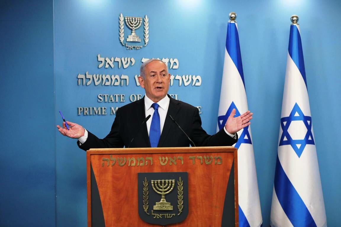 Premier Netanjahu bei der Ankündigung des Abraham-Abkommens zwischen Israel und den Emiraten. (imago images/UPI Photo)