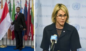 UN-Sicherheitsratsvorsitzender Dian Triansyah Djani und US-Botschafterin Kelly Craft