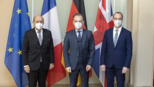 Die Außenminister von Frankreich, Deutschland und Großbritannien