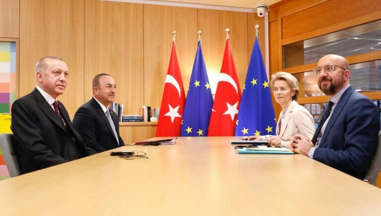 Treffen von Erdogan und Cavusoglu mit von der Leyen und Michel im März 2020