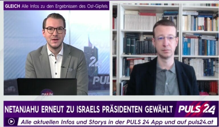 Florian Markl im Interview mit Puls24 über die Situation nach der vierten Wahl in zwei Jahren in Israel. (Quelle: Puls24)