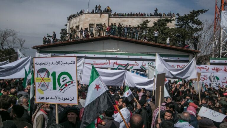Demonstration anlässlich des 10. Jahrestages der Proteste gegen Syriens Präsident Assad