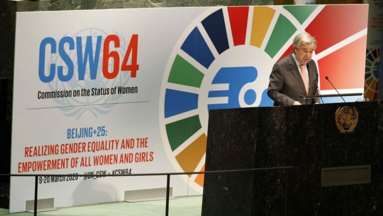 UN-Generalsekretär Guerres sprich 2020 vor der UN-Frauenrechtskommission