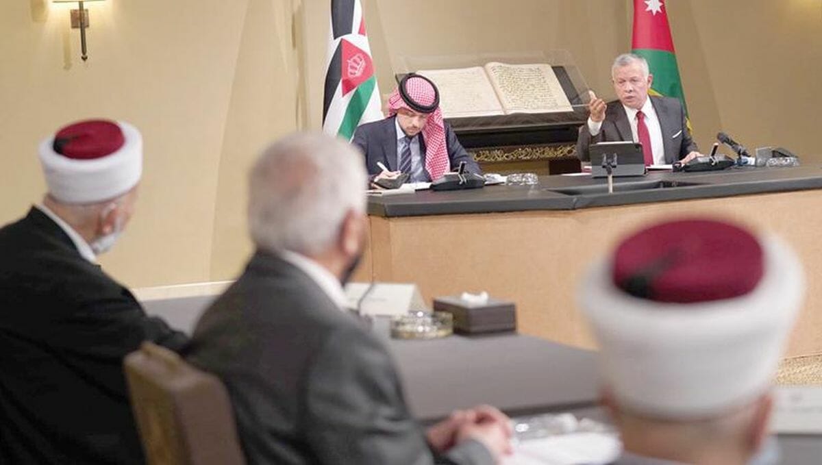 Jordaniens König Abdullah mit der Abordnung des Jerusalemer Waqf