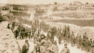 Juden im Jahr 1918 auf dem Weg zum Grab des Shimon haTzadik