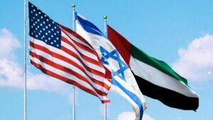 Flagenn der USA, Israels und der Vereinigten Arabischen Emirate