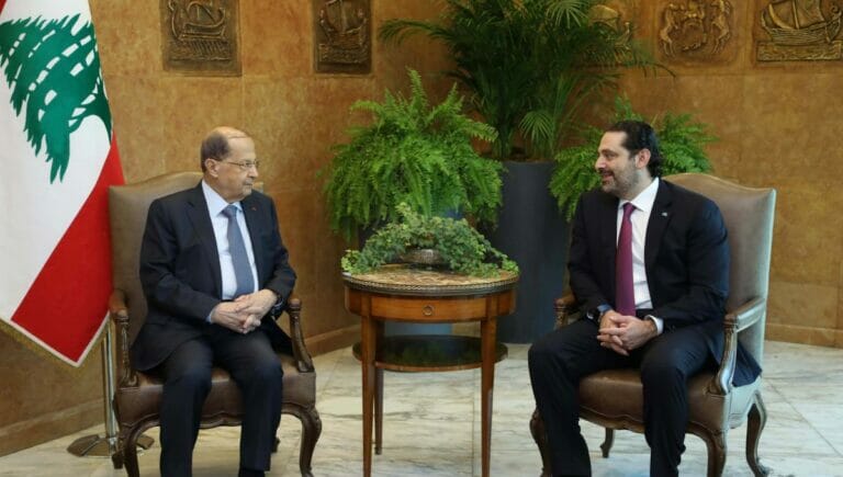 Libanons Präsident und der zurückgetretene desginierte Premierminister Hariri