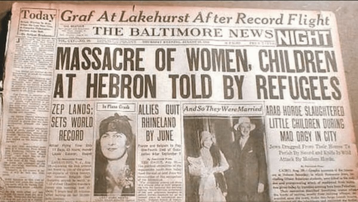 Die "Baltimore News" beirchtet über den Pogrom von Hebron im Jahr 1929