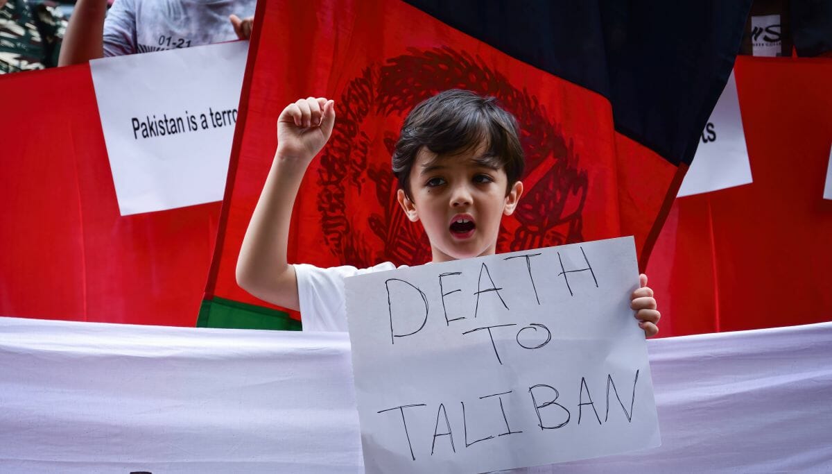 Afghanische Flüchtlinge in New Delhi demonstrieren gegen die Taliban