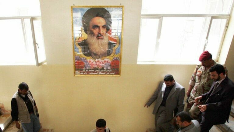 Bild von Ayatollah Al-Sistani in Najaf im Irak