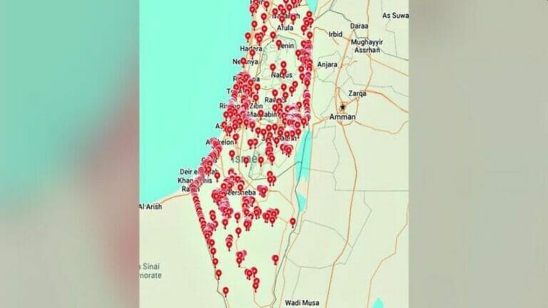 Karte von Zielen in Israel zeigt so gut wie jede Ortschaft des jüdischen Staates