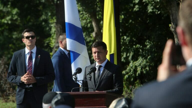 Ukrainischer Präsident Volodomyr Zelensky hält Rede bei der Gedenkveranstaltung für Babyn Yar