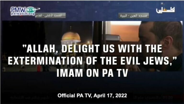 Die hetzerische Predigt wurde im TV-Sender der Palästinensischen Autonomiebehörde übertragen