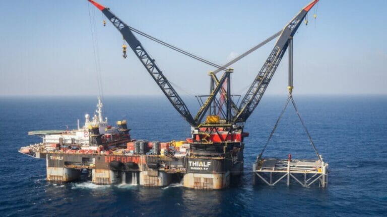 Die israelische Erdgasplattform Leviathan an der Küste vor der Stadt Caesarea