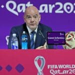 FIFA-Chef Gianni Infantino bei einer Pressekonferenz während der Fußball-Weltmeisterschaft in Katar
