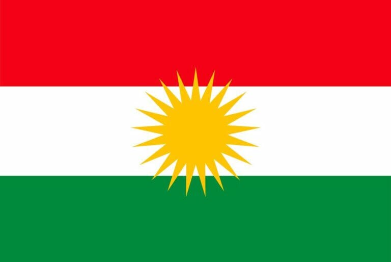Flagge der Autonomen Region Kurdistan im Irak. (imago images/AGB Photo)