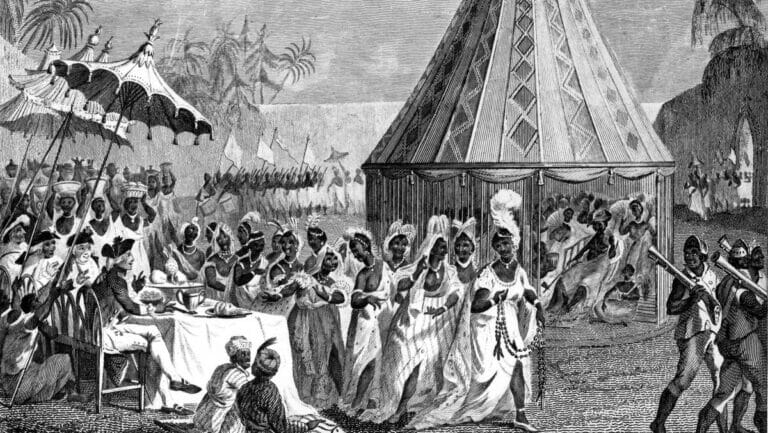 Öffentliche Prozession der Frauen des Königs von Dahomey im 18. Jhdt.