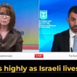 Die Verblüffung über die Unterstellung der Sky-News-Journalistin anlässlich des Hamas-Israel-Austausches war Eylon Levy buchstäblich ins Gesicht geschrieben. (Quelle: Twitter/Eylon Levy)