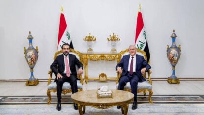 Der bisherige Parlamentspräsident Mohammad al-Halbousi (li.) mit Iraks Staatspräsident Abd al-Latif Jamal Rashi