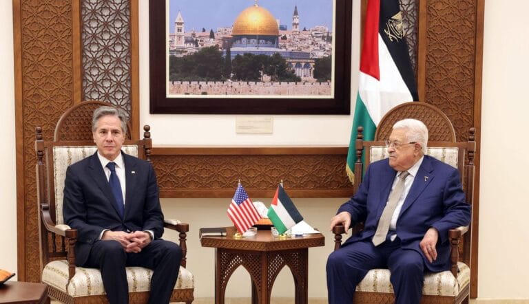 Präsident der Palästinensischen Autonomiebehörde Abbas mit US-Außenminister Blinke