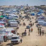 Zeltlager für vor den Kämpfen evakuierte Palästinenser in Rafah im südlichen Gazastreifen an der Grenze zu Ägypten