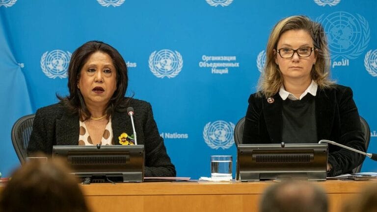 UN-Sonderberichterstatterin Pramila Patten und Missionsleitern Chloe Marnay-Baszanger präsentieren Bericht über Hamas-Vergewaltigungen