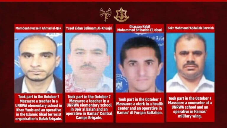 Vier UNRWA-Mitarbeiter, die am Hamas-Terrorüberfall auf Israel am 7. Oktober beteiligt waren