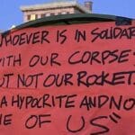 Solidarität mit den Raketen der Hamas: Schild an einem der Zelte des Protestcamps an der Columbia University in News York